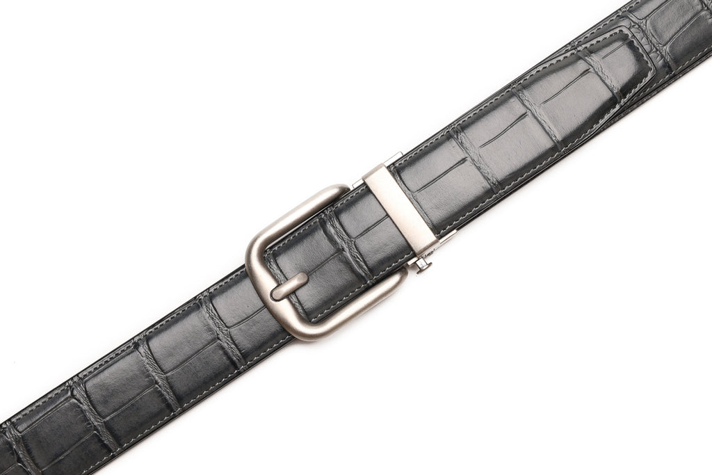 Crocodile Texture Antique Silver Automatic Buckle Men's Belt