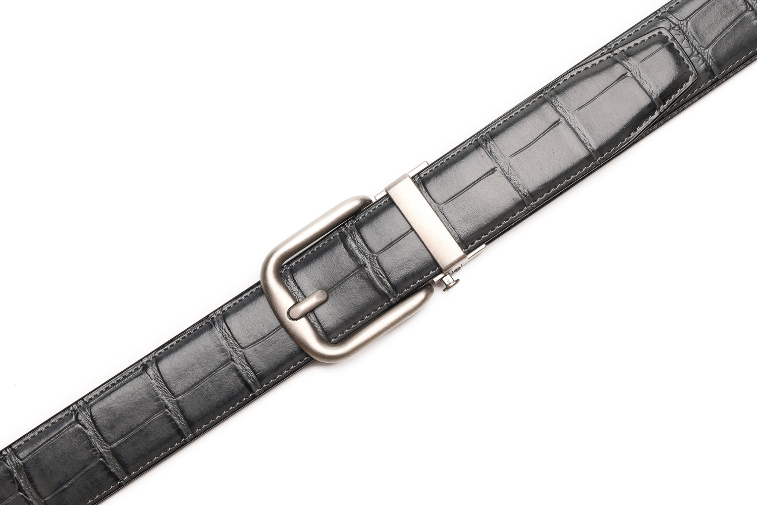 Crocodile Texture Antique Silver Automatic Buckle Men's Belt