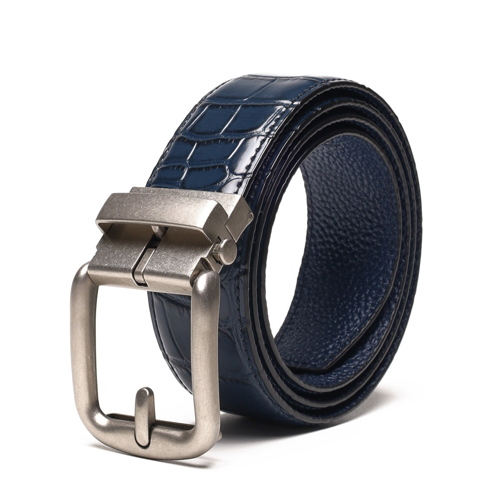 Crocodile Texture Antique Silver Automatic Buckle Men's Belt