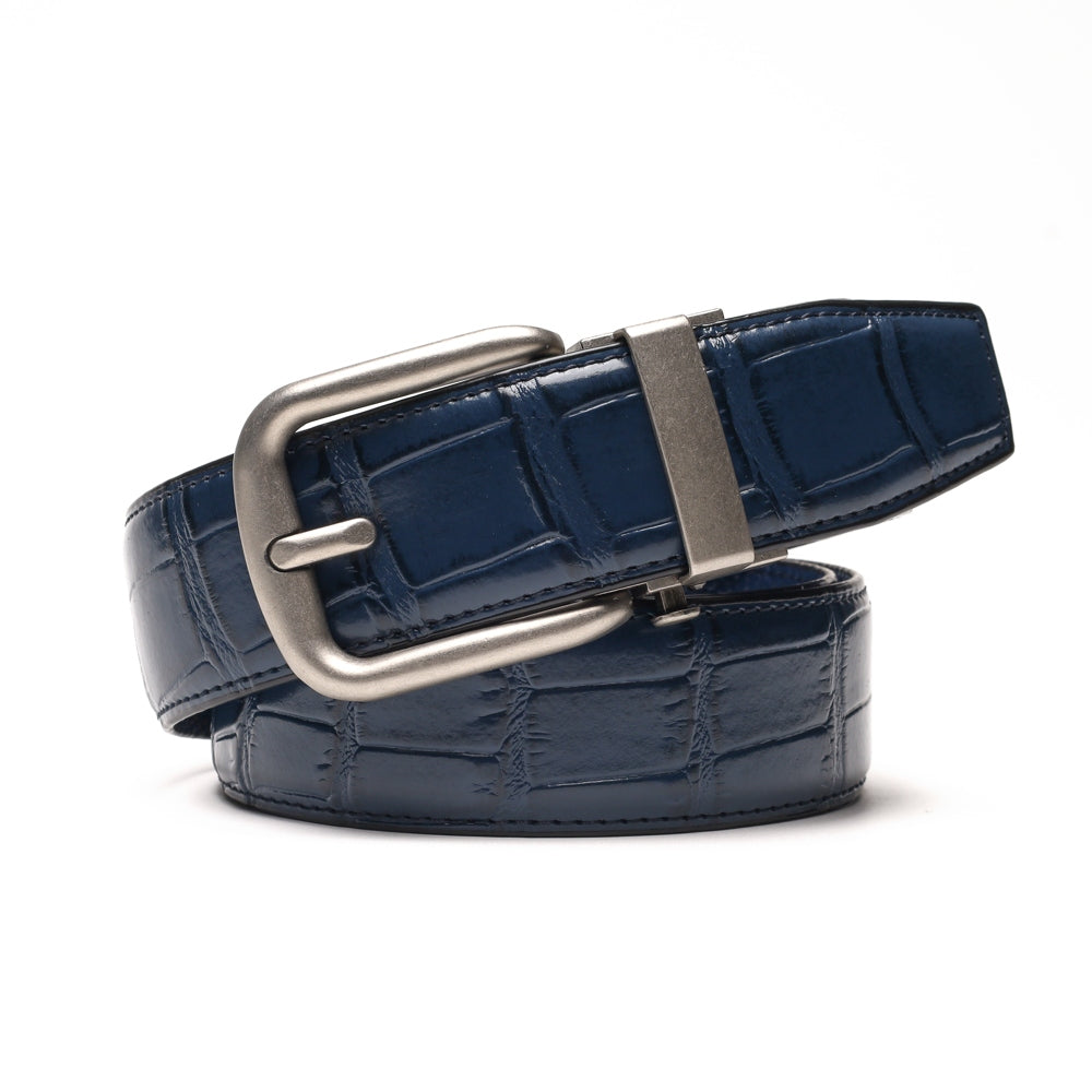 Crocodile Texture Antique Silver Automatic Buckle Men's Belt