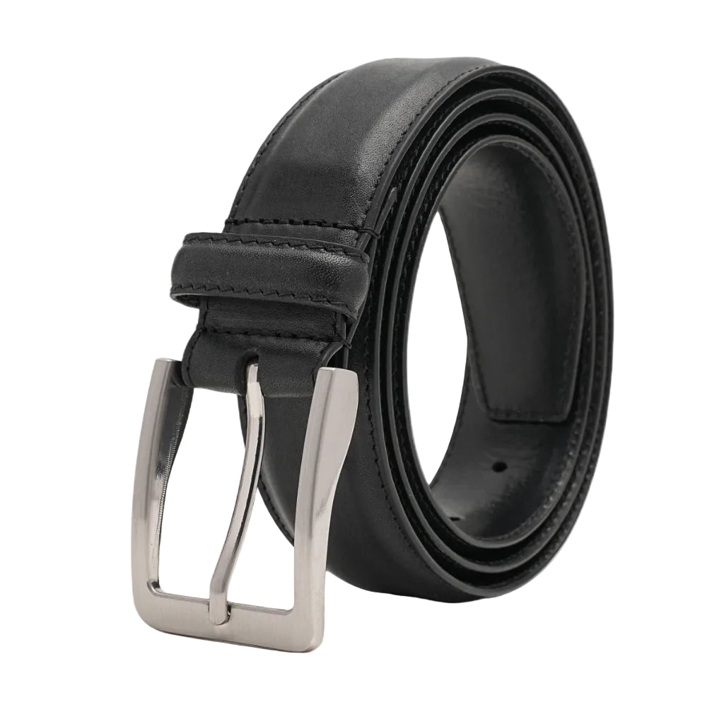 Classic Double-Stitch Full-Grain Leather Single Prong Buckle Men's Belt