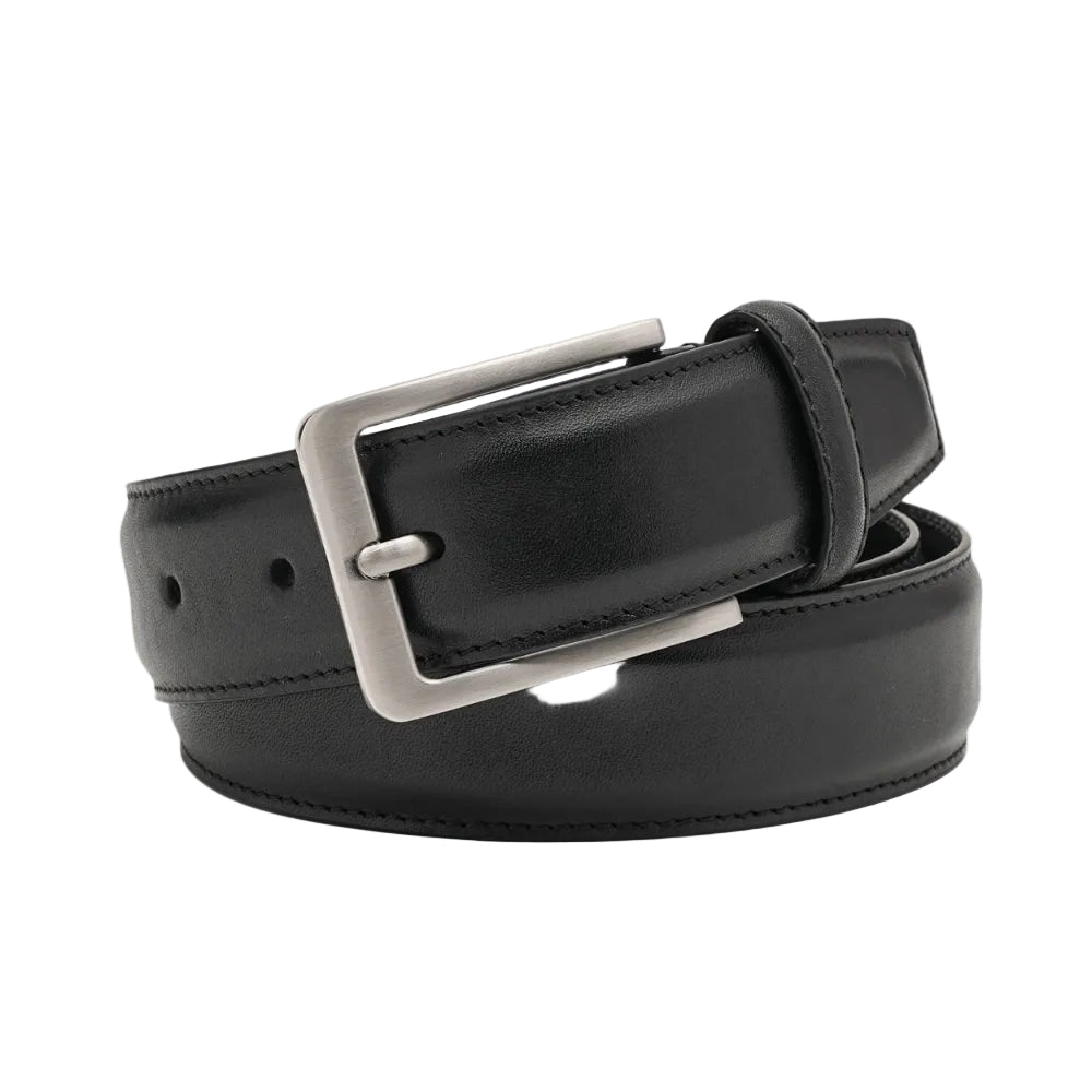 Classic Double-Stitch Full-Grain Leather Single Prong Buckle Men's Belt