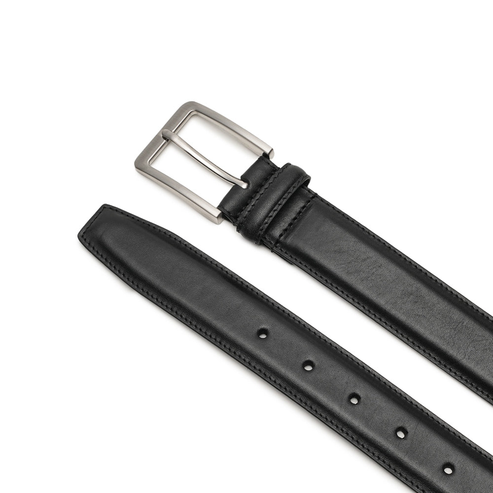Classic Double-Stitch Full-Grain Leather Single Prong Buckle Men's Belt