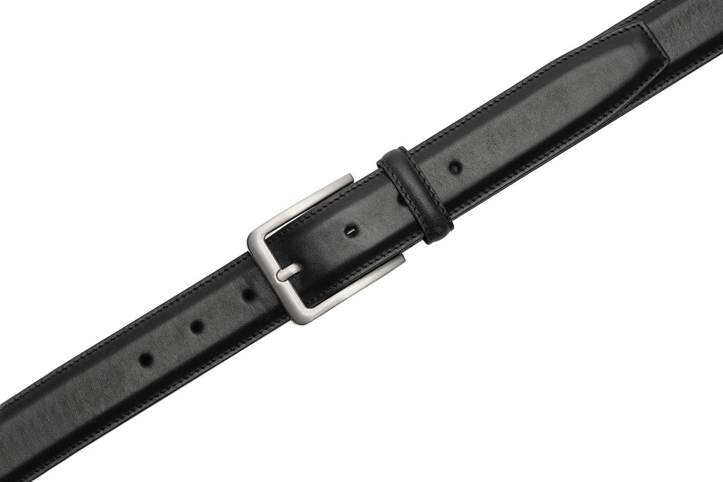 Classic Double-Stitch Full-Grain Leather Single Prong Buckle Men's Belt