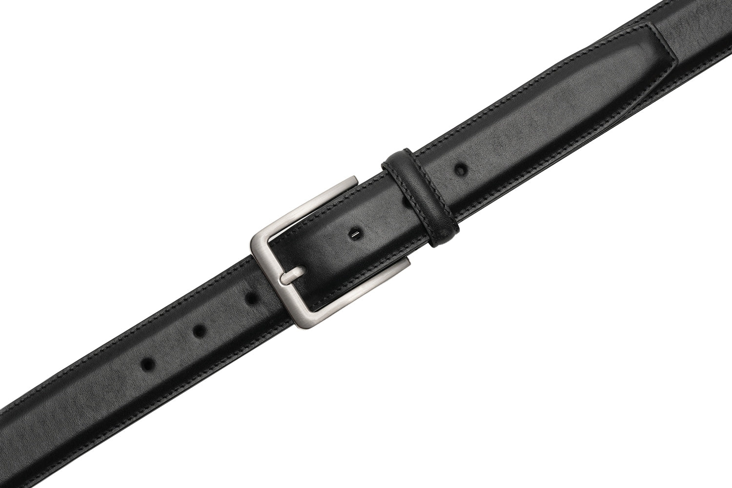 Classic Double-Stitch Full-Grain Leather Single Prong Buckle Men's Belt