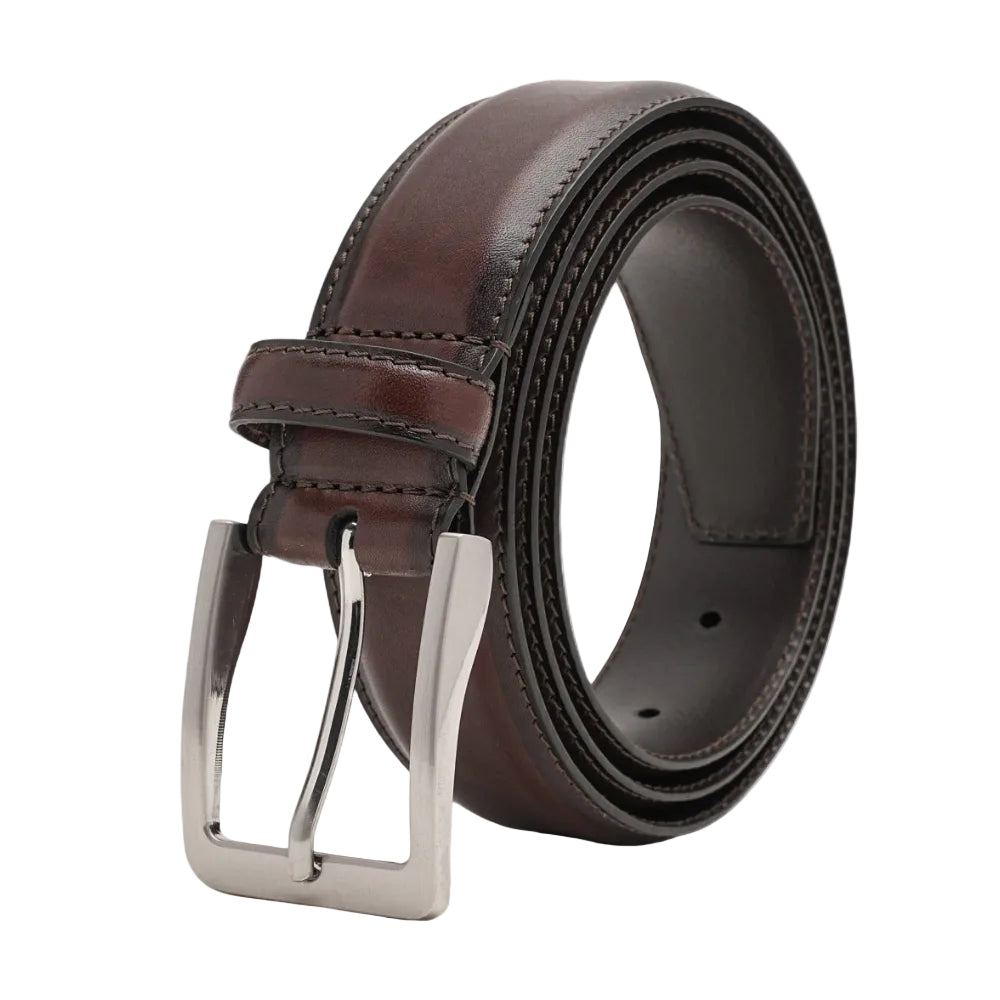 Classic Double-Stitch Full-Grain Leather Single Prong Buckle Men's Belt