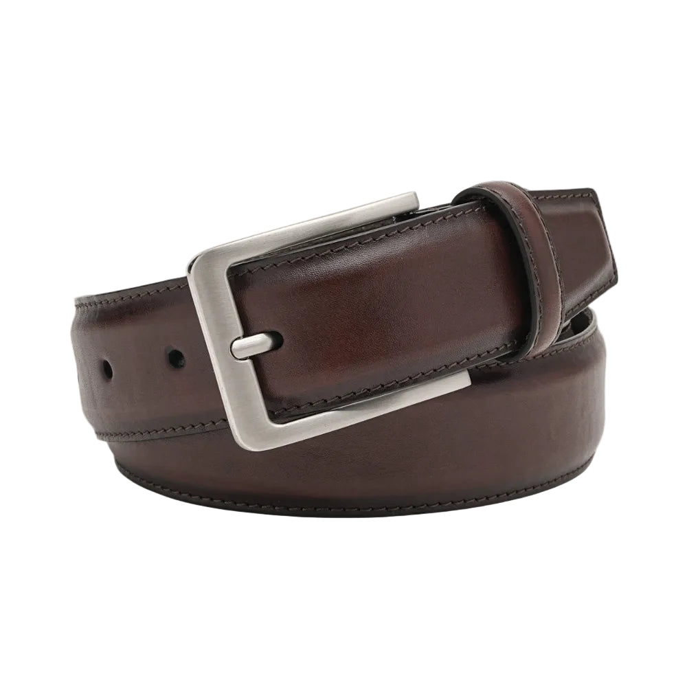 Classic Double-Stitch Full-Grain Leather Single Prong Buckle Men's Belt