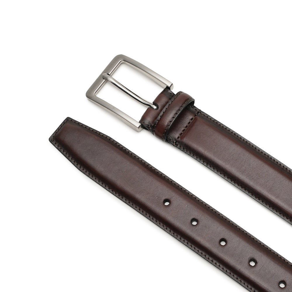 Classic Double-Stitch Full-Grain Leather Single Prong Buckle Men's Belt
