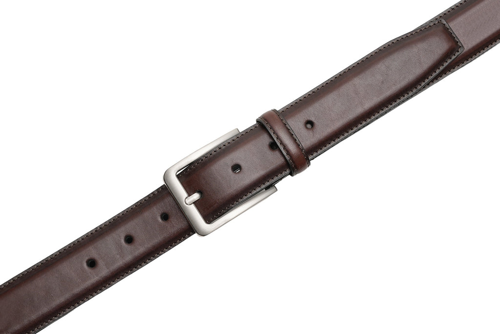 Classic Double-Stitch Full-Grain Leather Single Prong Buckle Men's Belt