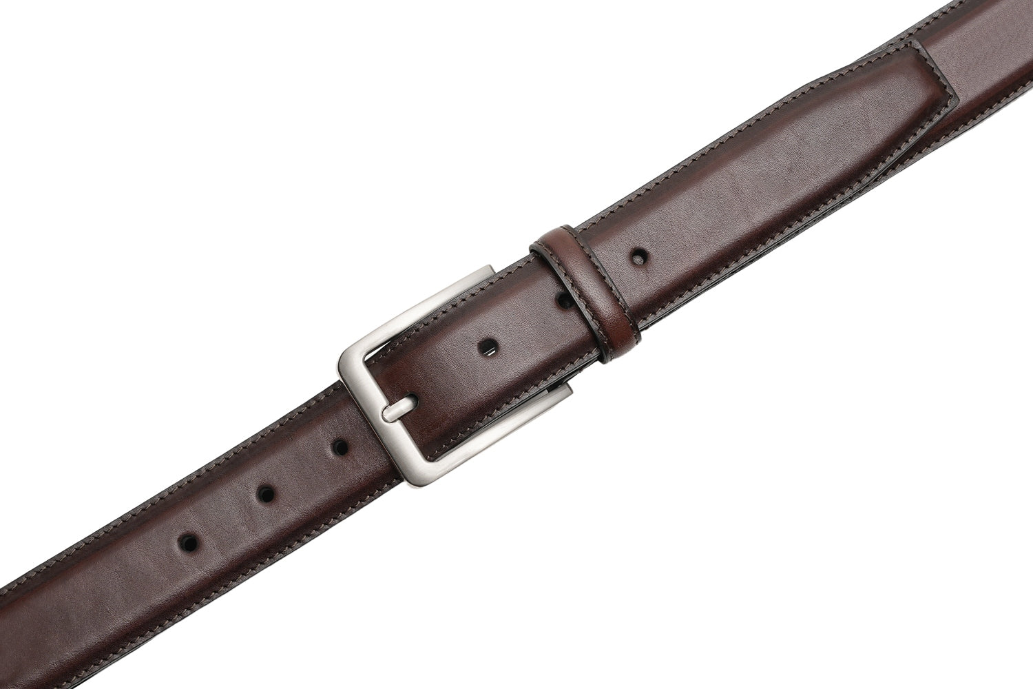 Classic Double-Stitch Full-Grain Leather Single Prong Buckle Men's Belt