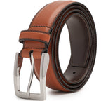 Classic Double-Stitch Full-Grain Leather Single Prong Buckle Men's Belt