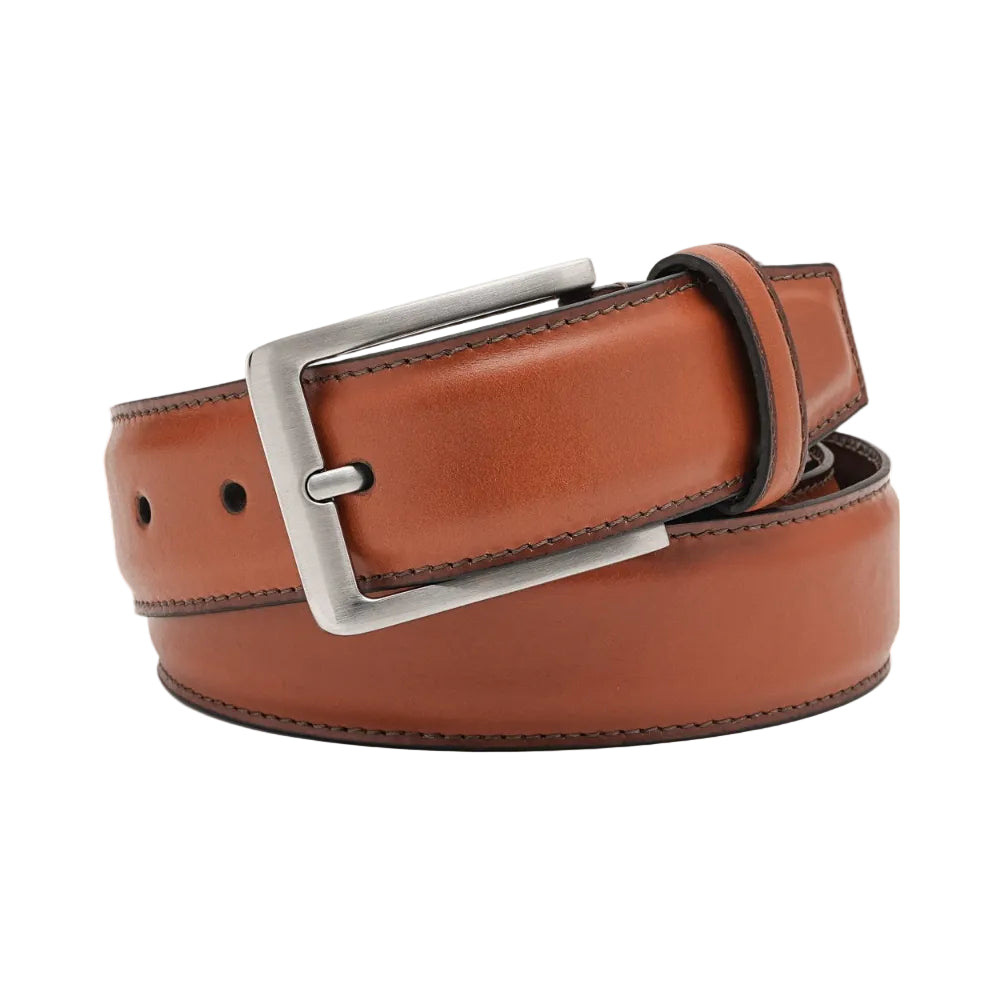 Classic Double-Stitch Full-Grain Leather Single Prong Buckle Men's Belt
