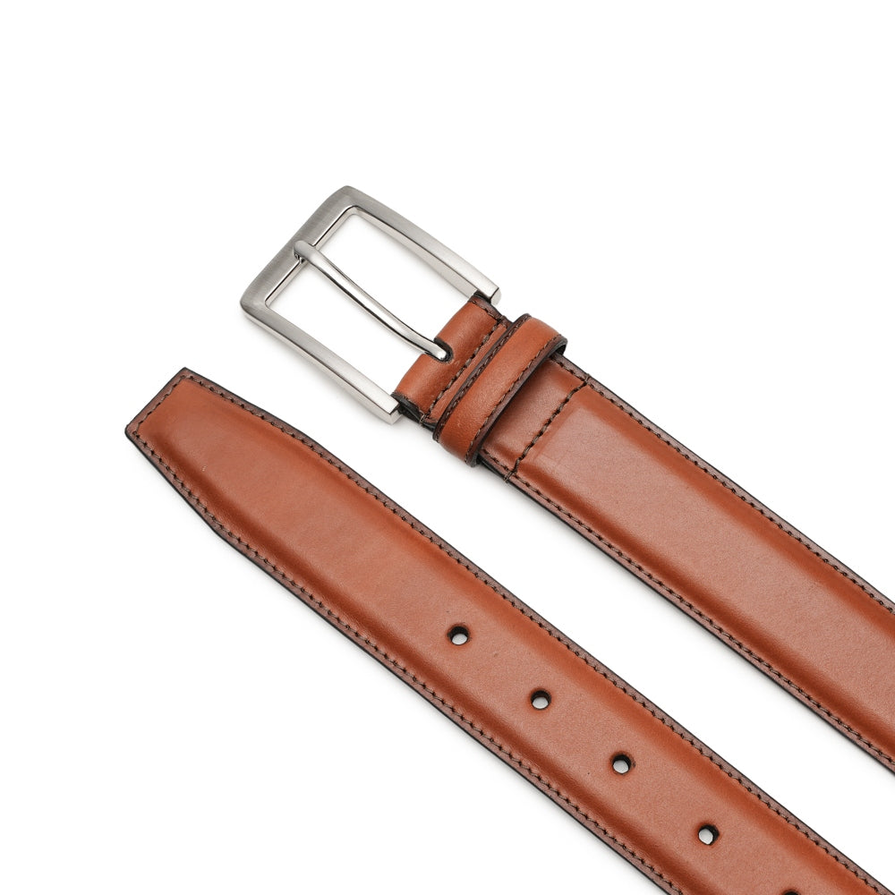 Classic Double-Stitch Full-Grain Leather Single Prong Buckle Men's Belt