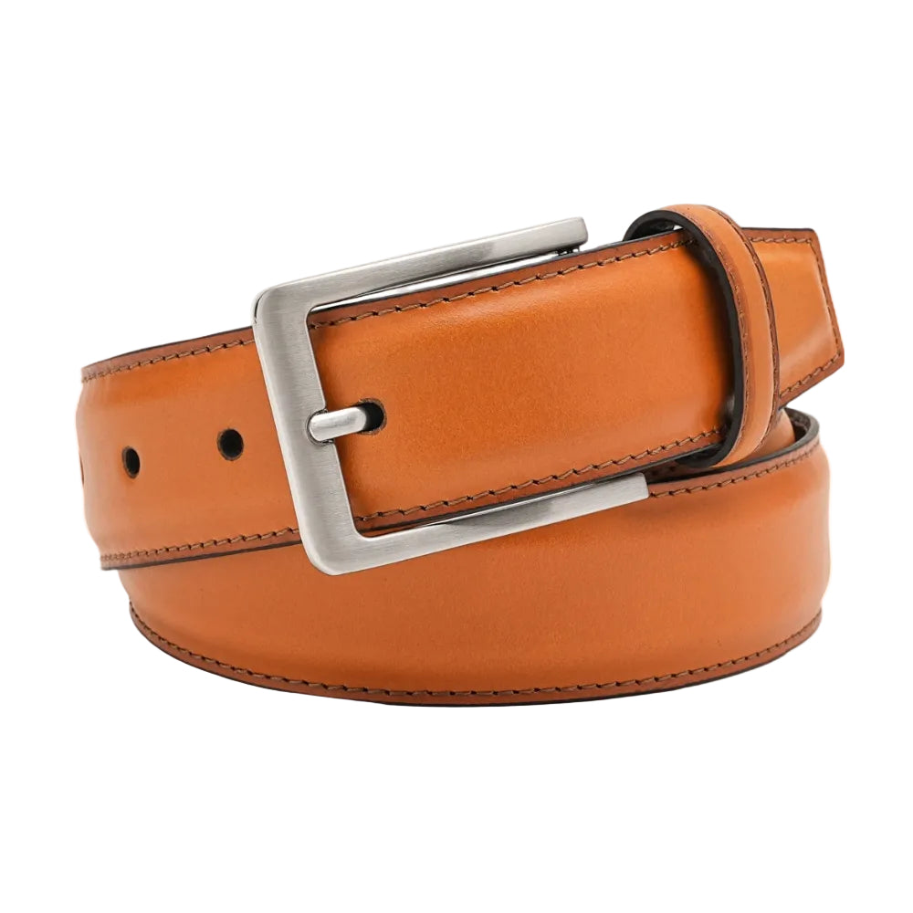 Classic Double-Stitch Full-Grain Leather Single Prong Buckle Men's Belt