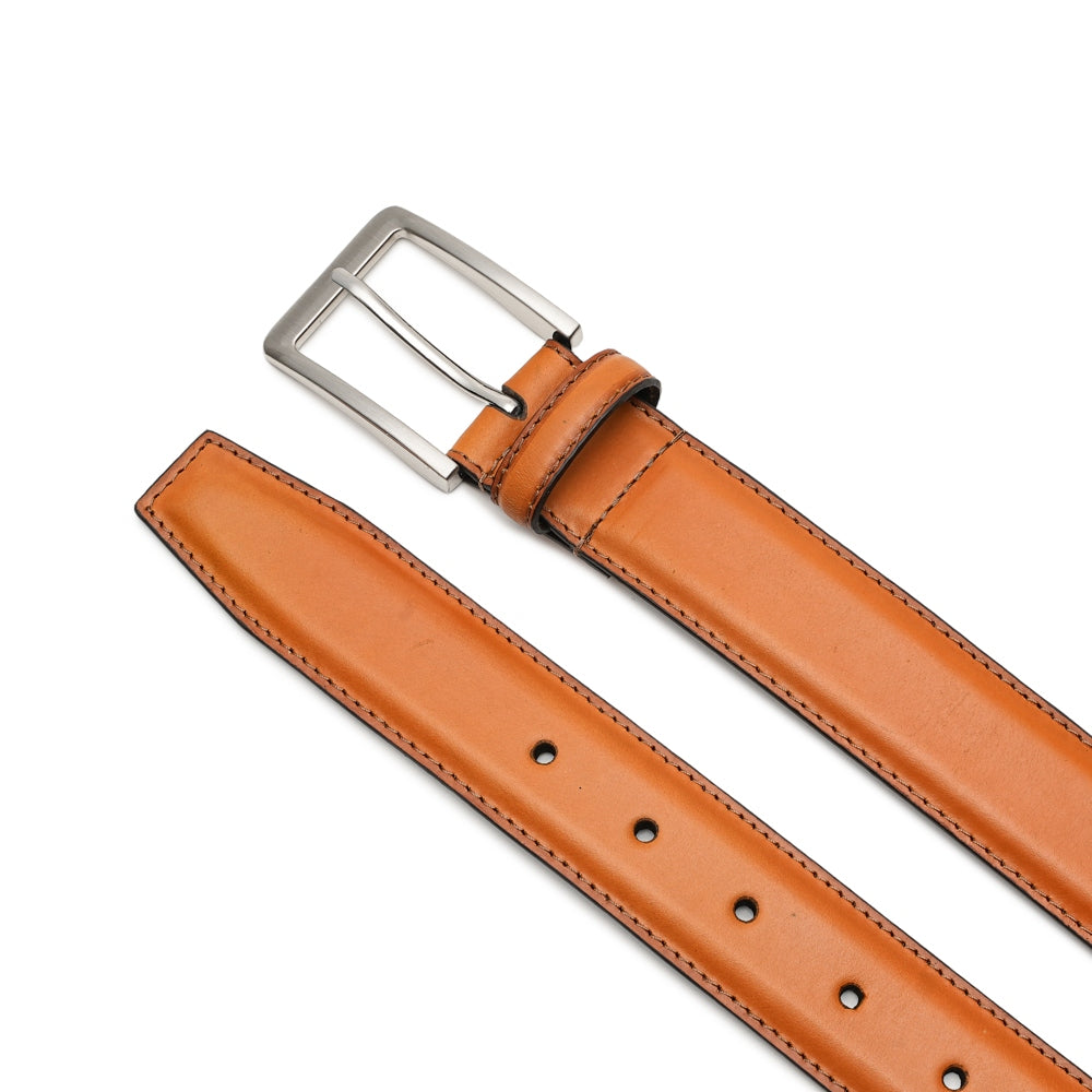Classic Double-Stitch Full-Grain Leather Single Prong Buckle Men's Belt
