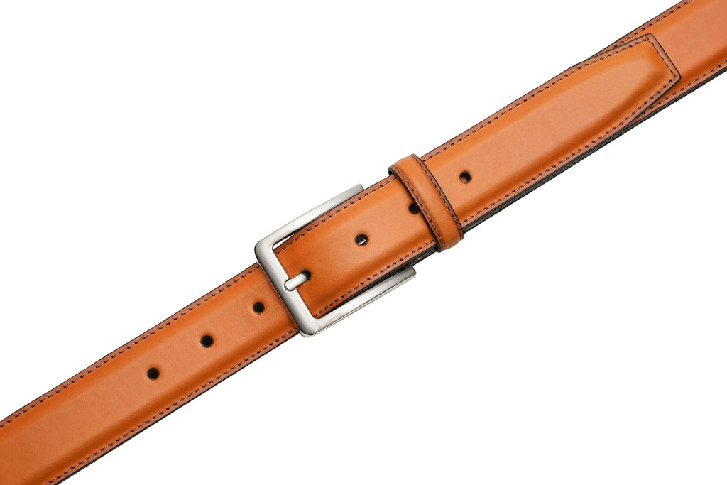 Classic Double-Stitch Full-Grain Leather Single Prong Buckle Men's Belt