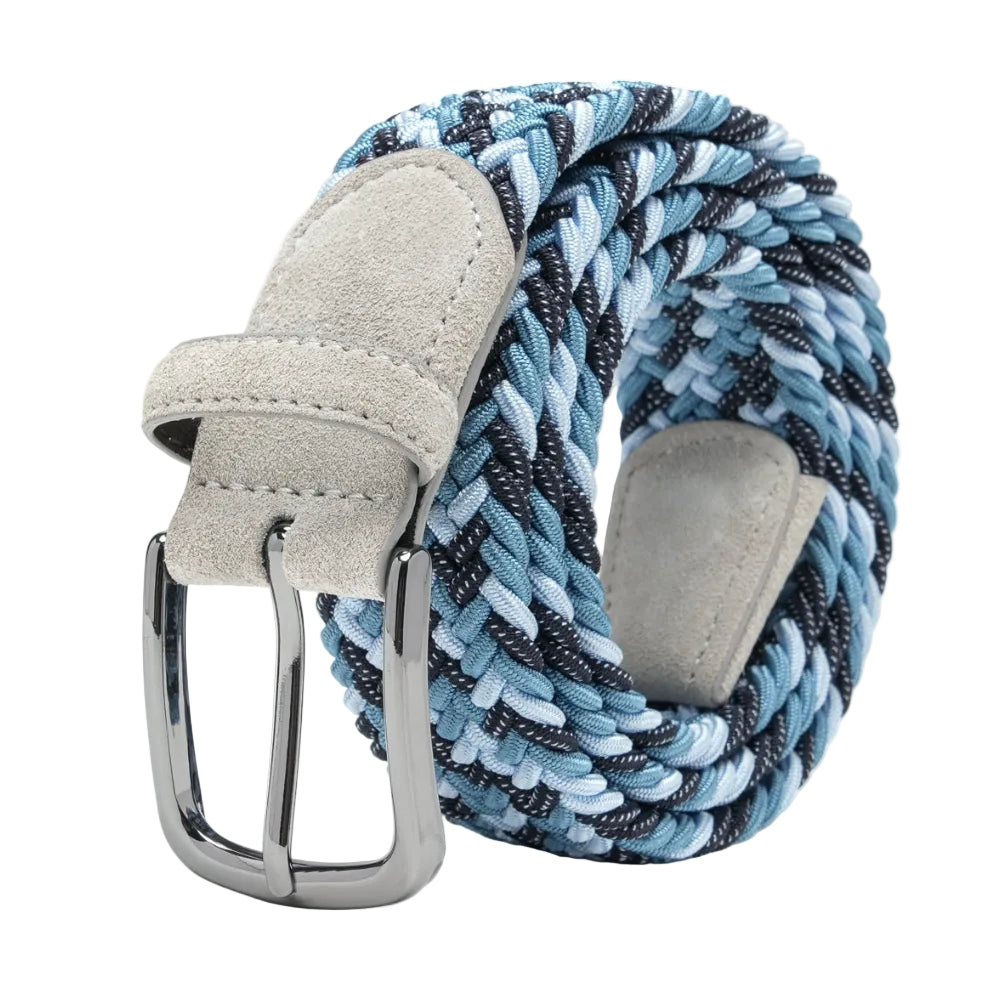 Multicolor Woven Elastic Suede Trim Single Prong Buckle Men's Belt LA2015