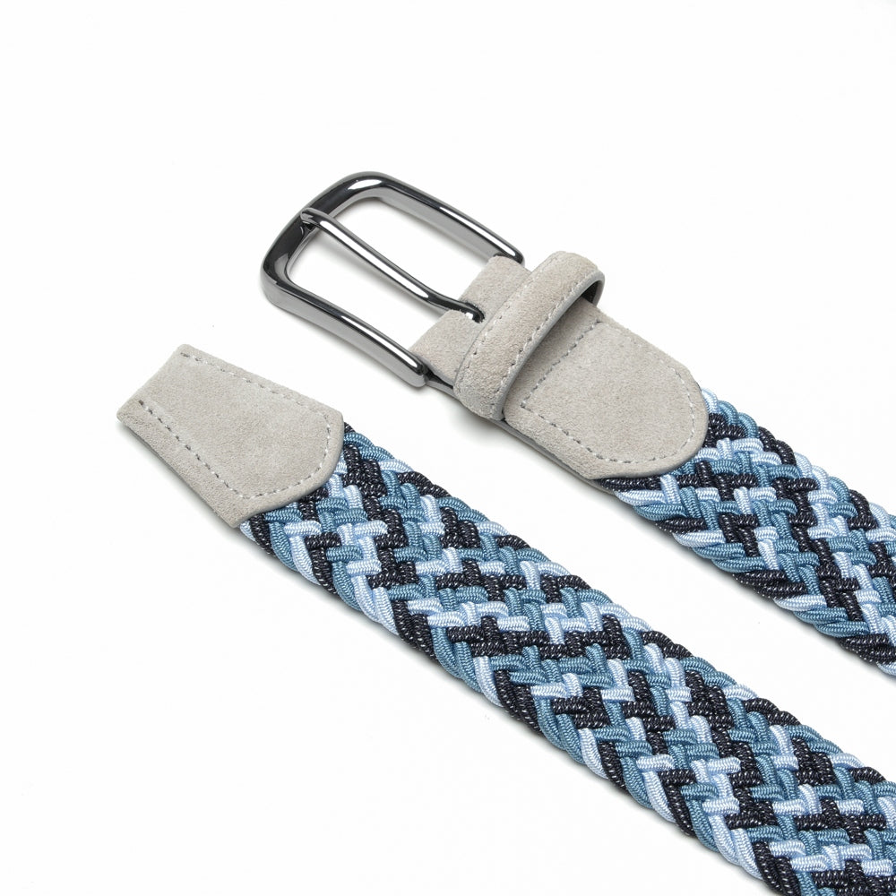 Multicolor Woven Elastic Suede Trim Single Prong Buckle Men's Belt LA2015