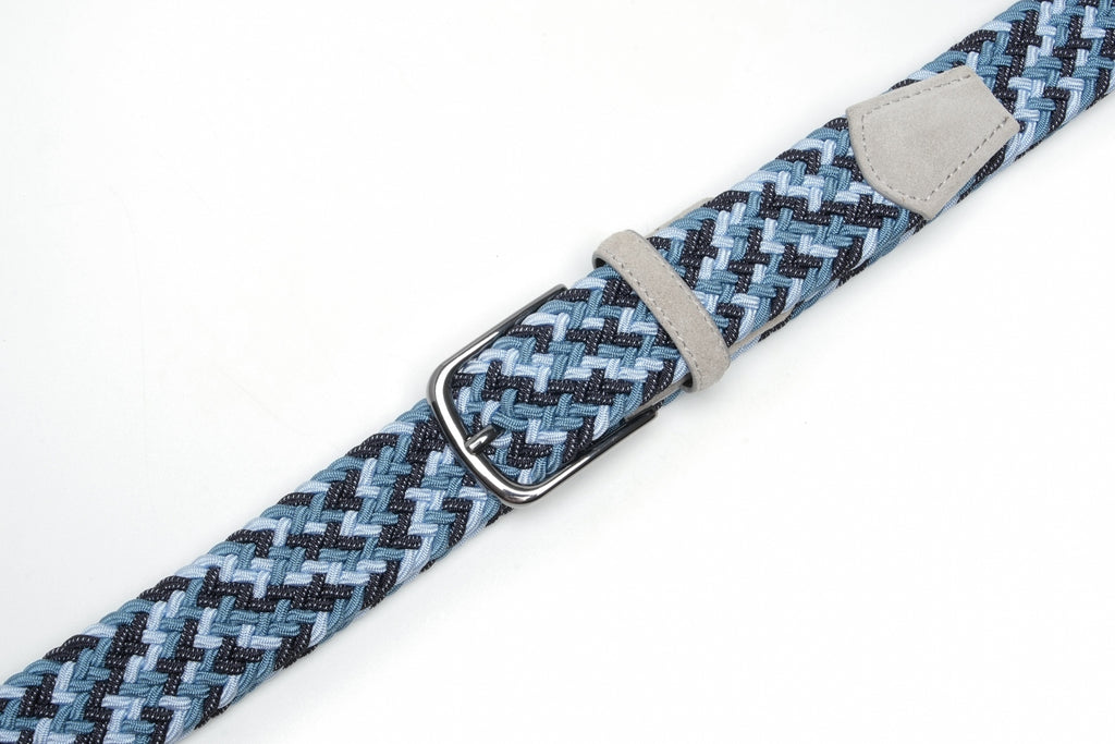 Multicolor Woven Elastic Suede Trim Single Prong Buckle Men's Belt LA2015