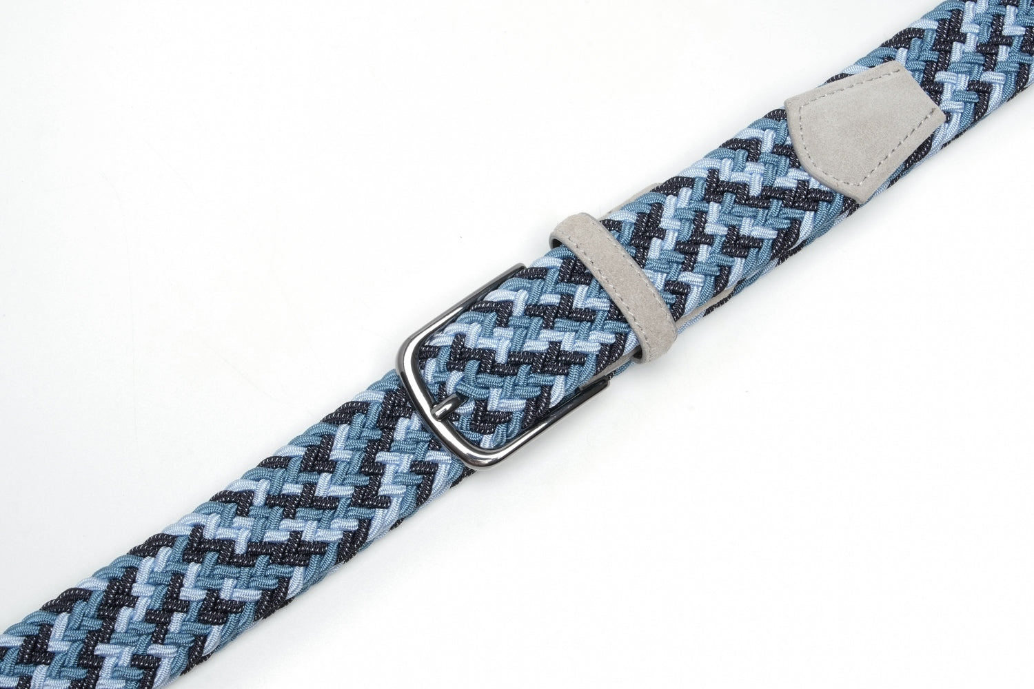Multicolor Woven Elastic Suede Trim Single Prong Buckle Men's Belt LA2015