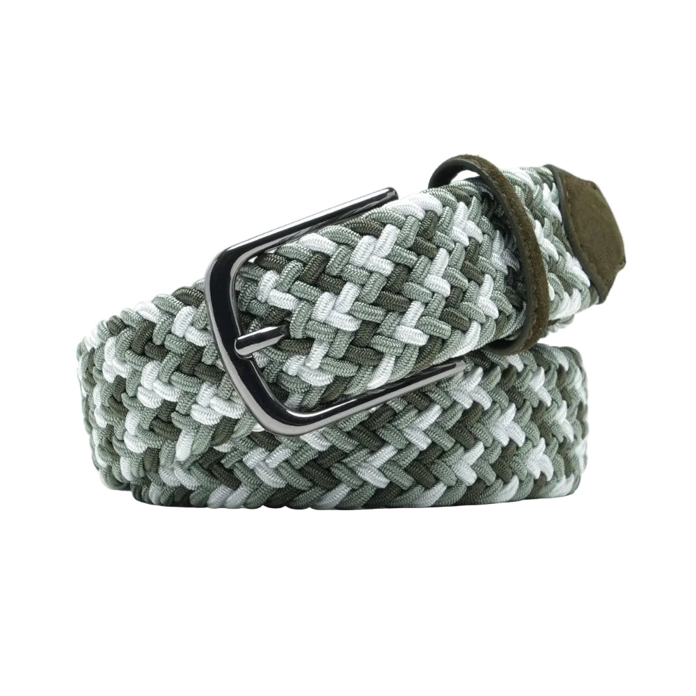 Multicolor Woven Elastic Suede Trim Single Prong Buckle Men's Belt LA2015