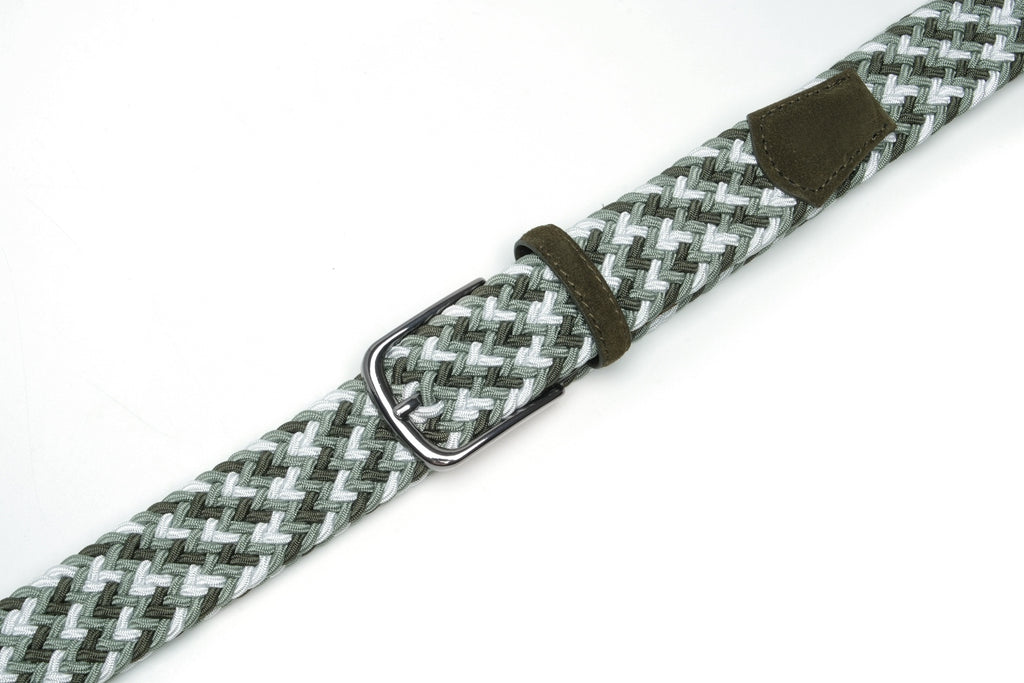 Multicolor Woven Elastic Suede Trim Single Prong Buckle Men's Belt LA2015