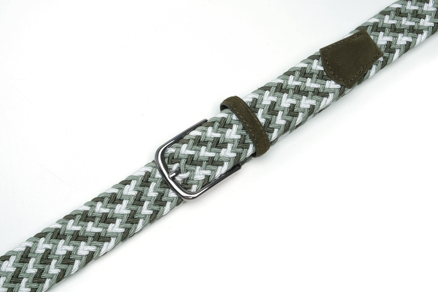 Multicolor Woven Elastic Suede Trim Single Prong Buckle Men's Belt LA2015