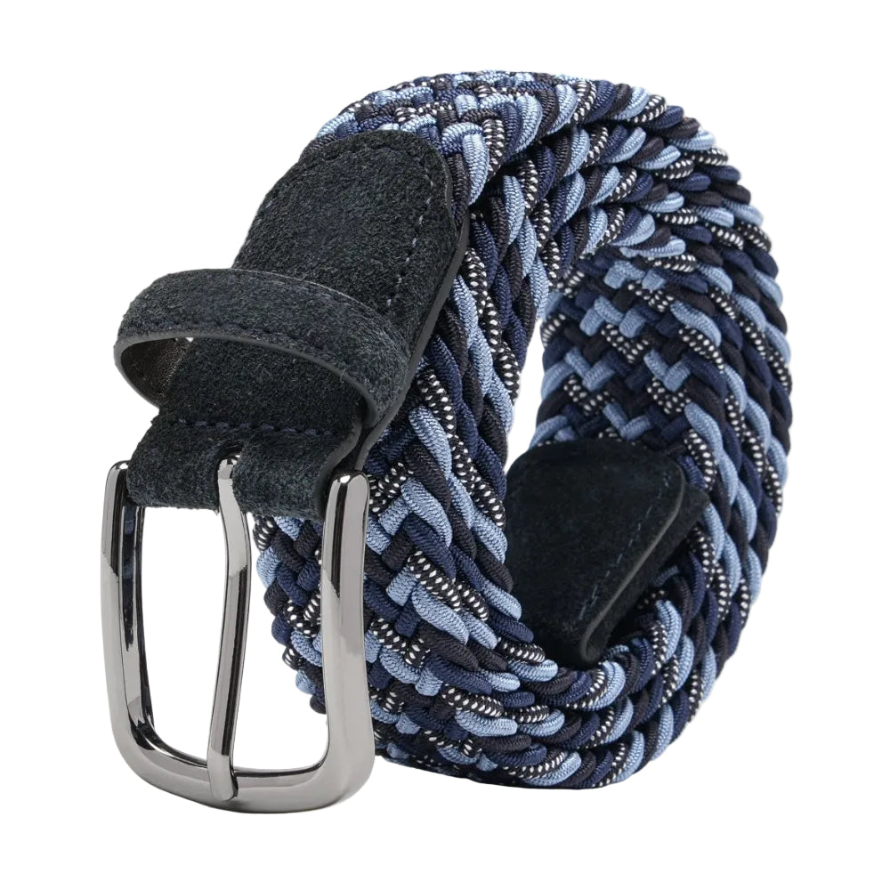 Multicolor Woven Elastic Suede Trim Single Prong Buckle Men's Belt LA2015