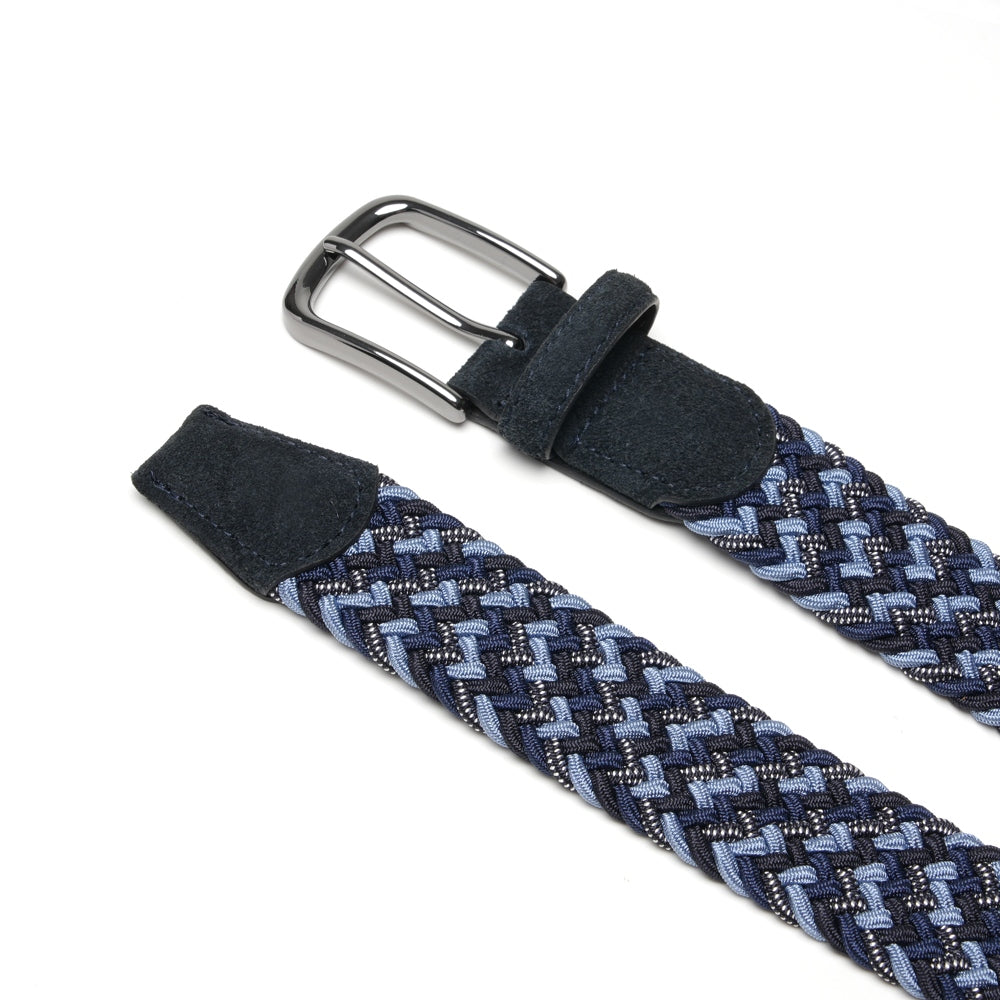 Multicolor Woven Elastic Suede Trim Single Prong Buckle Men's Belt LA2015