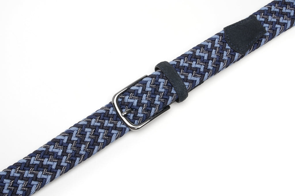 Multicolor Woven Elastic Suede Trim Single Prong Buckle Men's Belt LA2015