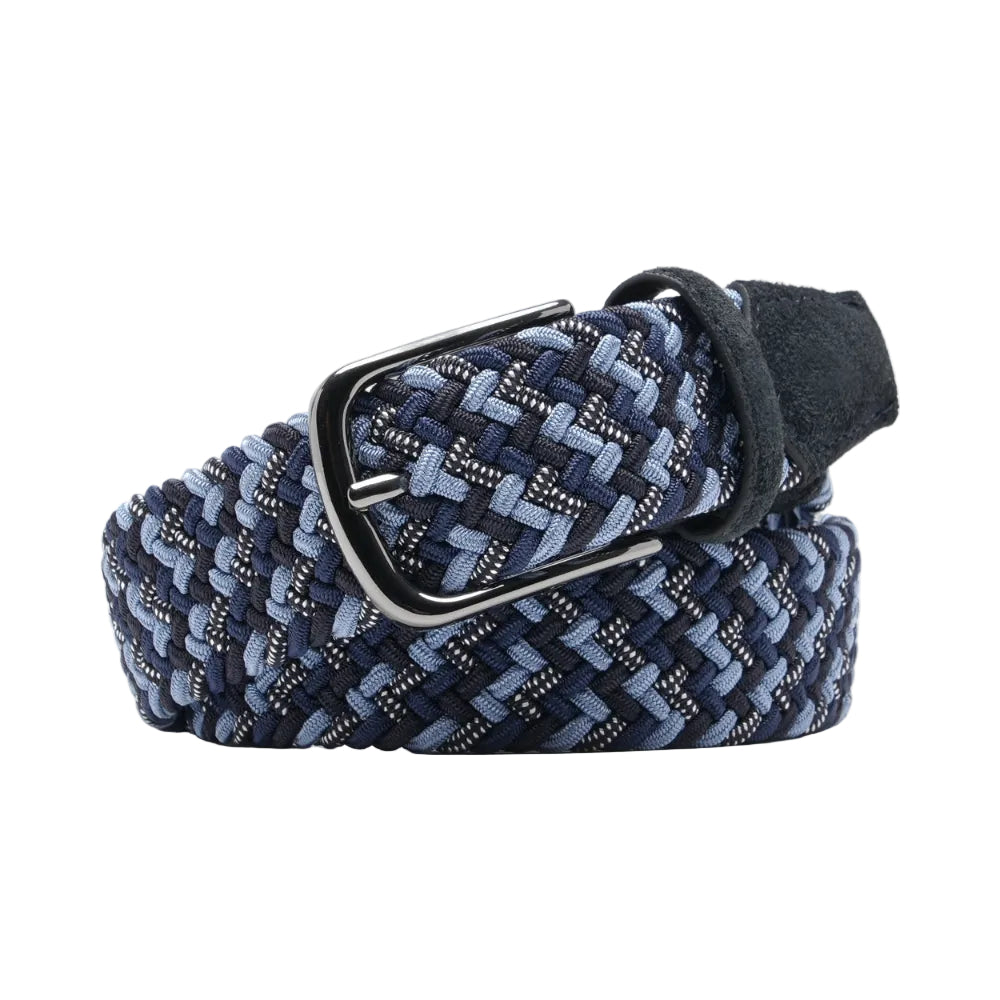 Multicolor Woven Elastic Suede Trim Single Prong Buckle Men's Belt LA2015