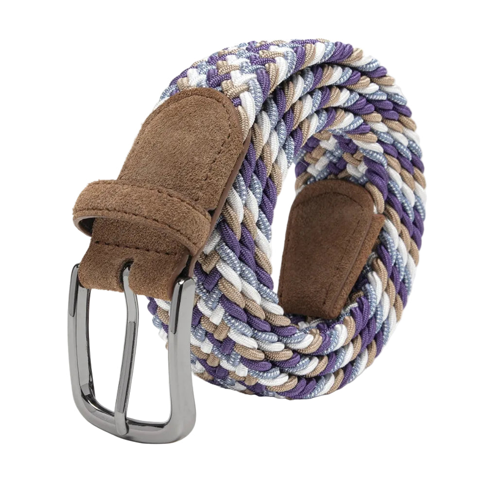 Multicolor Woven Elastic Suede Trim Single Prong Buckle Men's Belt LA2015