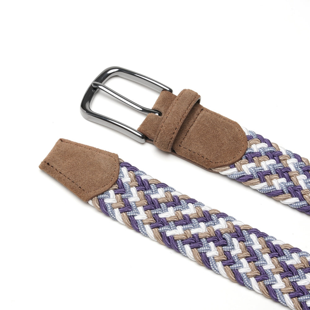 Multicolor Woven Elastic Suede Trim Single Prong Buckle Men's Belt LA2015