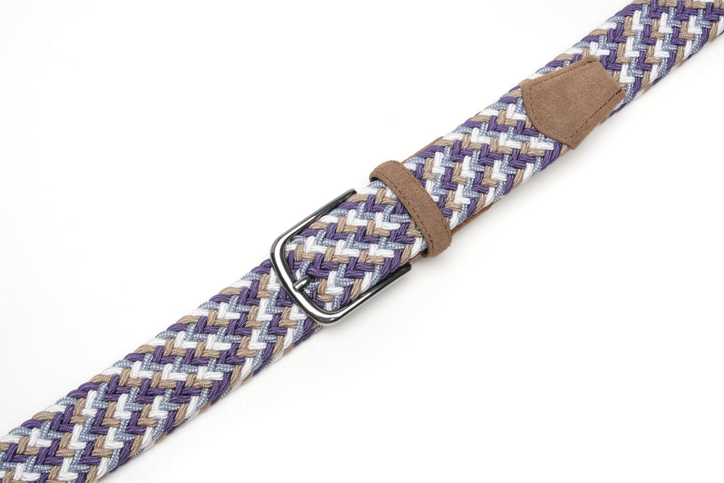 Multicolor Woven Elastic Suede Trim Single Prong Buckle Men's Belt LA2015