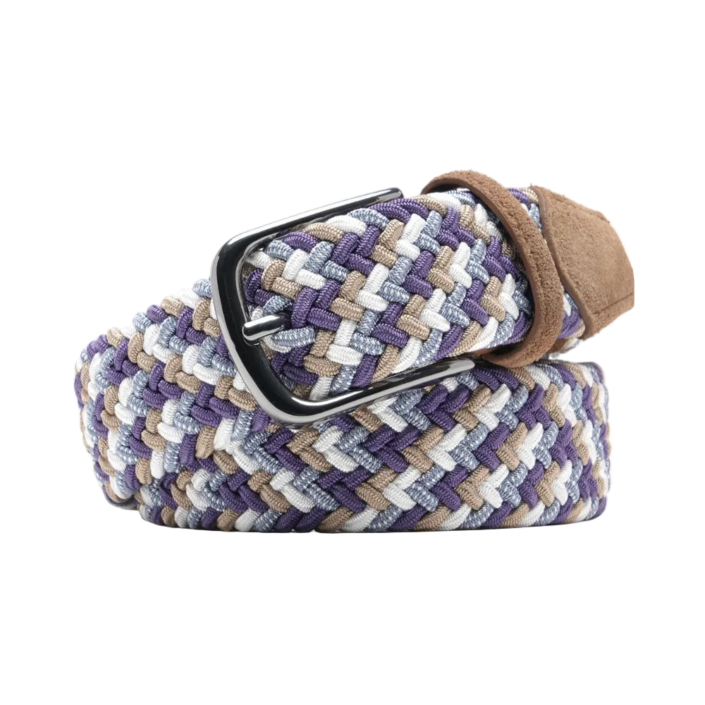 Multicolor Woven Elastic Suede Trim Single Prong Buckle Men's Belt LA2015