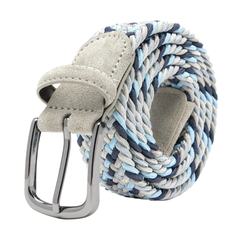 Multicolor Woven Elastic Suede Trim Single Prong Buckle Men's Belt LA2015