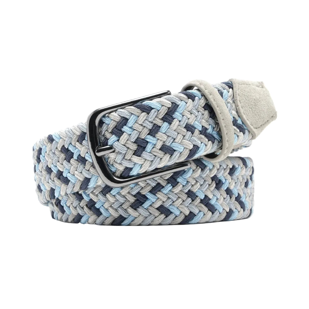 Multicolor Woven Elastic Suede Trim Single Prong Buckle Men's Belt LA2015