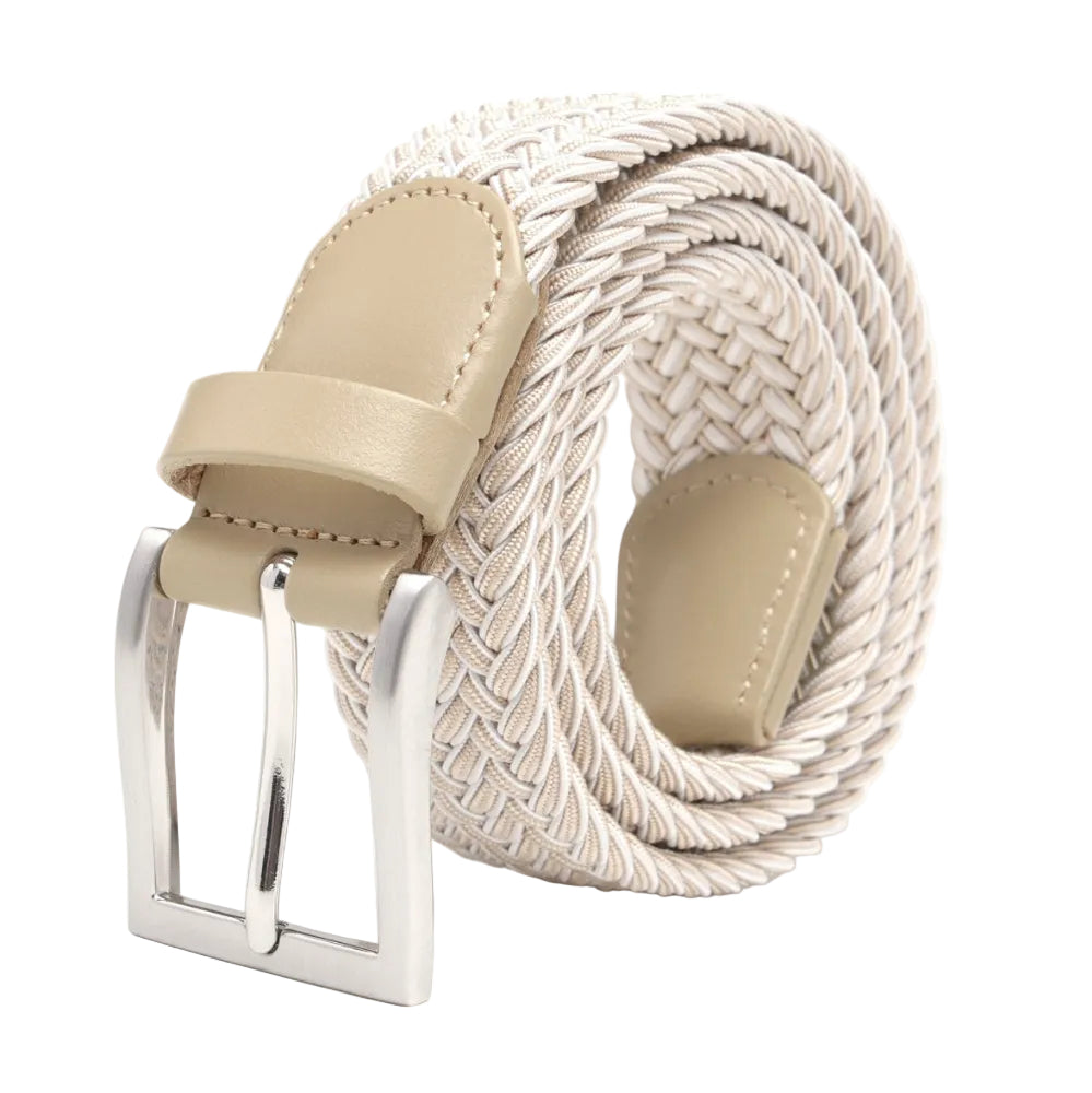 Woven Elastic Leather Trim Single Prong Buckle Men's Belt