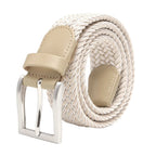 Woven Elastic Leather Trim Single Prong Buckle Men's Belt