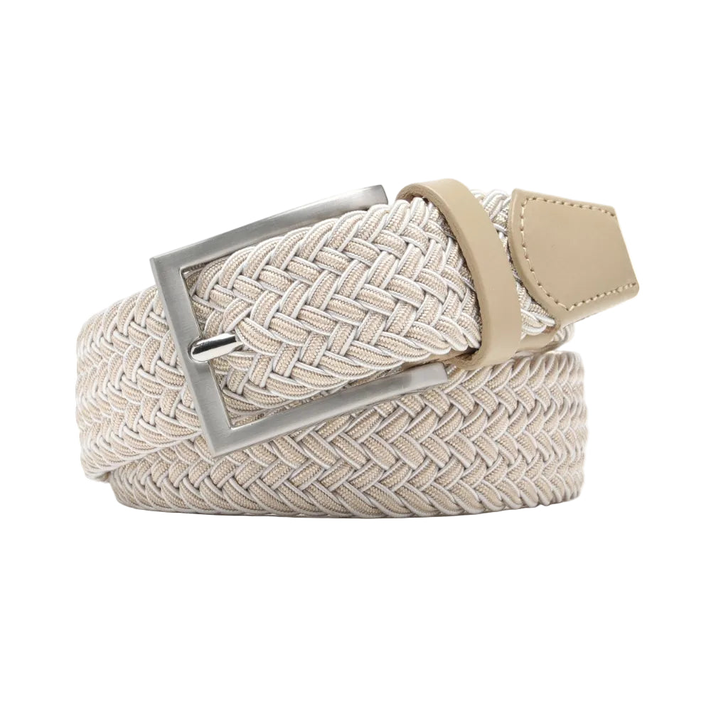 Woven Elastic Leather Trim Single Prong Buckle Men's Belt