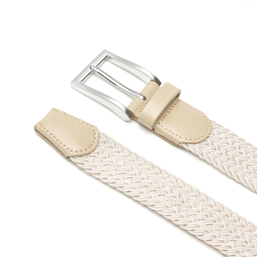 Woven Elastic Leather Trim Single Prong Buckle Men's Belt