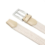 Woven Elastic Leather Trim Single Prong Buckle Men's Belt