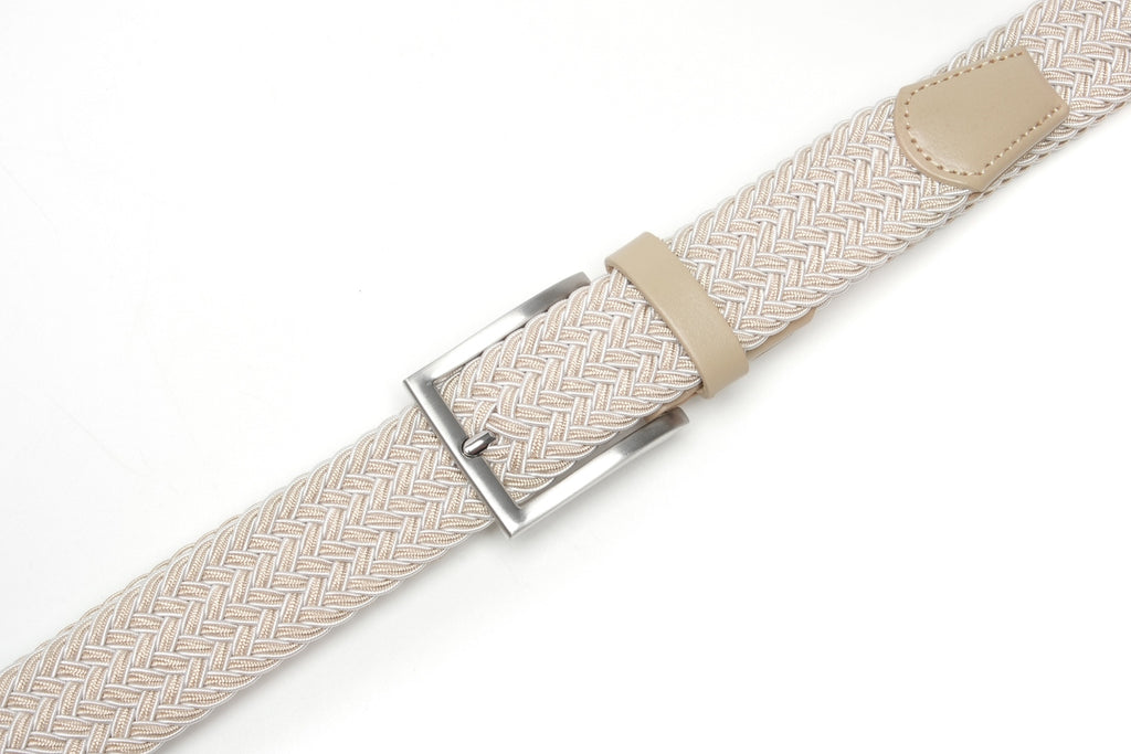 Woven Elastic Leather Trim Single Prong Buckle Men's Belt