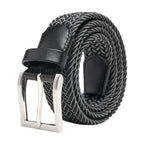Woven Elastic Leather Trim Single Prong Buckle Men's Belt