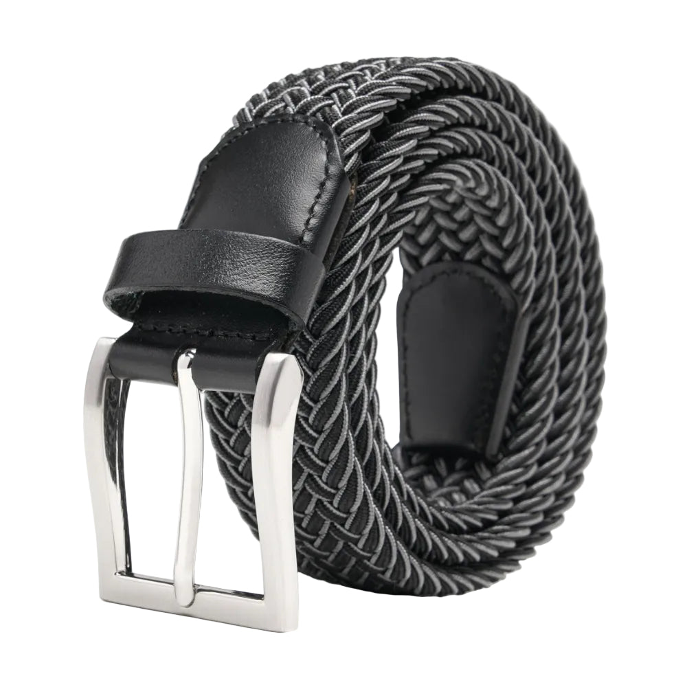 Woven Elastic Leather Trim Single Prong Buckle Men's Belt