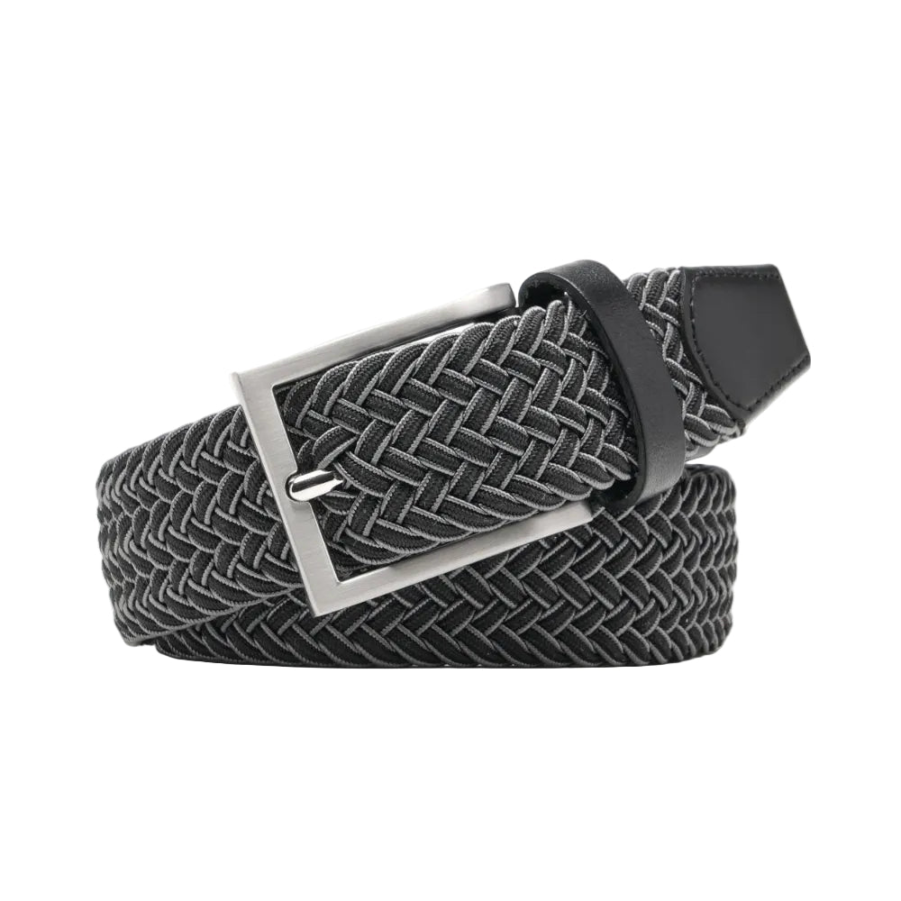 Woven Elastic Leather Trim Single Prong Buckle Men's Belt