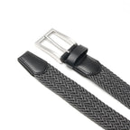 Woven Elastic Leather Trim Single Prong Buckle Men's Belt