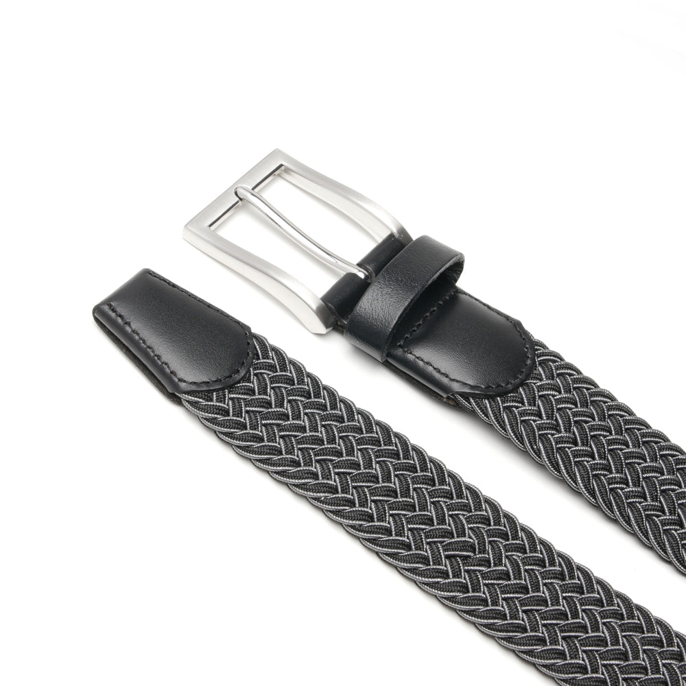 Woven Elastic Leather Trim Single Prong Buckle Men's Belt