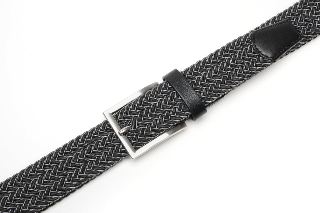Woven Elastic Leather Trim Single Prong Buckle Men's Belt