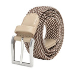 Woven Elastic Leather Trim Single Prong Buckle Men's Belt